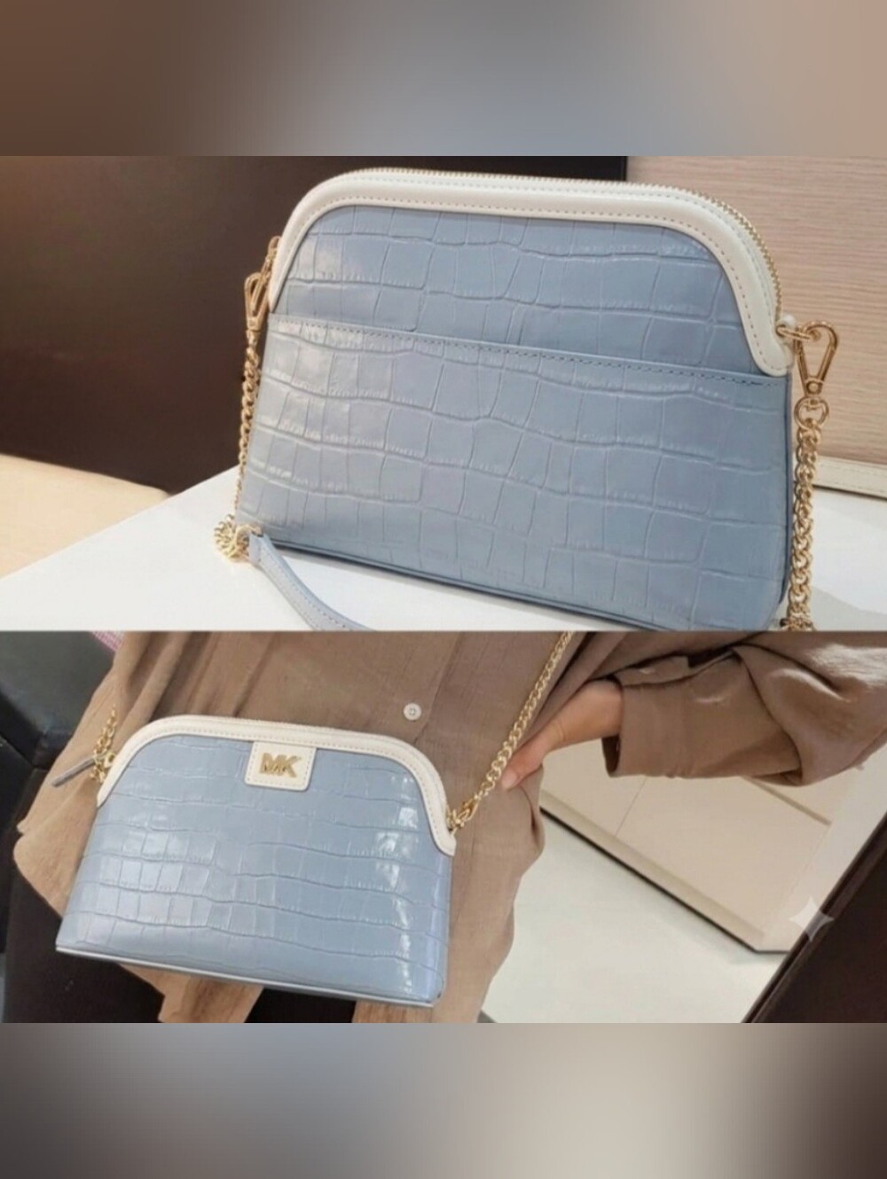 Michael Kors Light Blue Croc-Embossed Crossbody Bag with White Trim* Authentic*